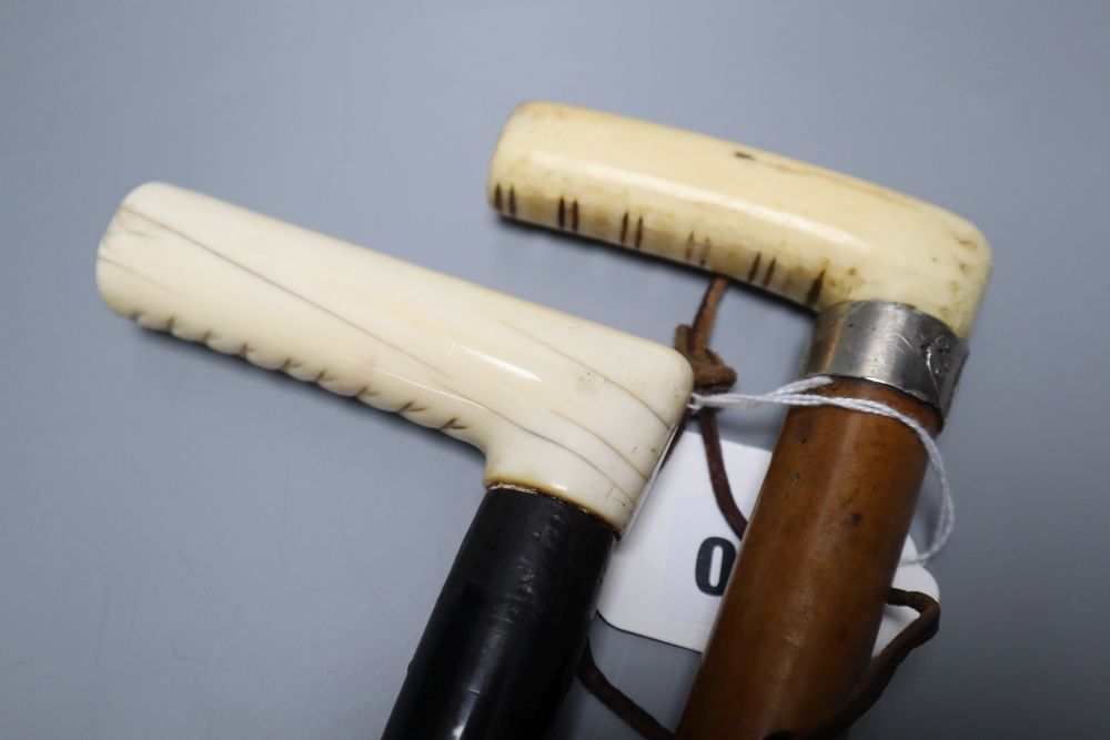 Two late 19th/early 20th century ivory handled walking canes, length 18cm